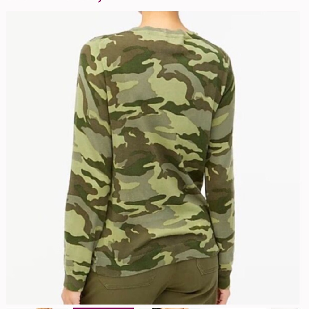 J. Crew Olive & Forest Green Camo Cotton Crewneck Sweater - Picture 2 of 9